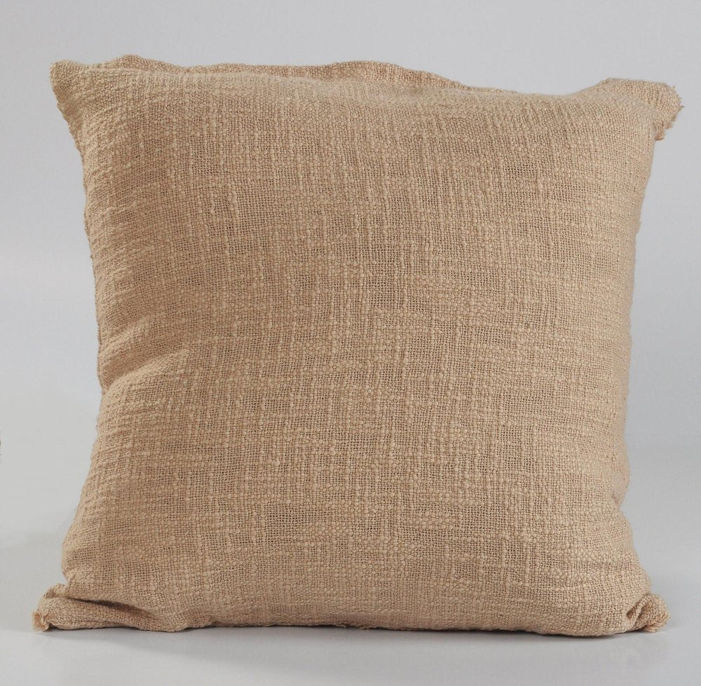 Set of Two Tan Diamond Cotton Throw Pillow With Fringe