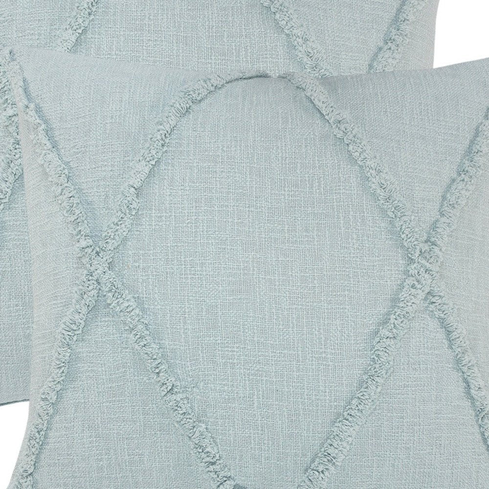 Set of Two Blue Diamond Cotton Throw Pillow With Fringe on a white background
