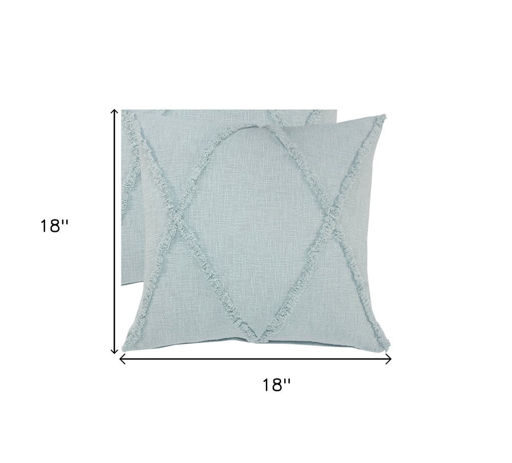 Set of Two Blue Diamond Cotton Throw Pillow With Fringe on a white background