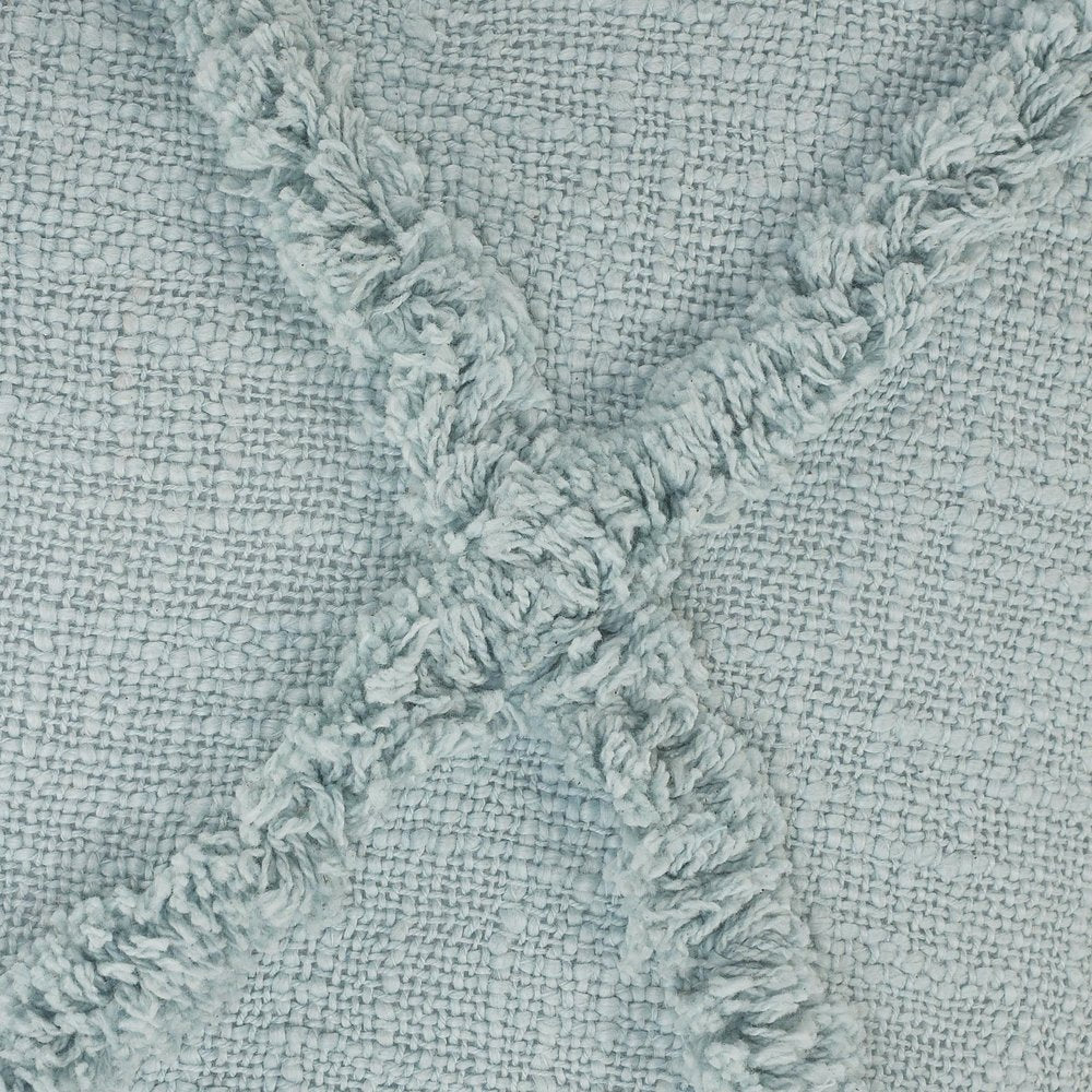 Set of Two Blue Diamond Cotton Throw Pillow With Fringe