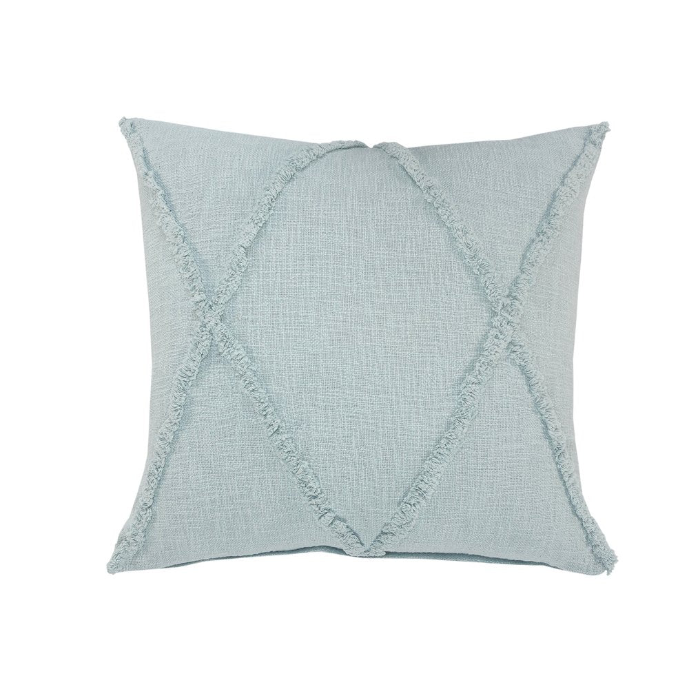Set of Two Blue Diamond Cotton Throw Pillow With Fringe on a white background