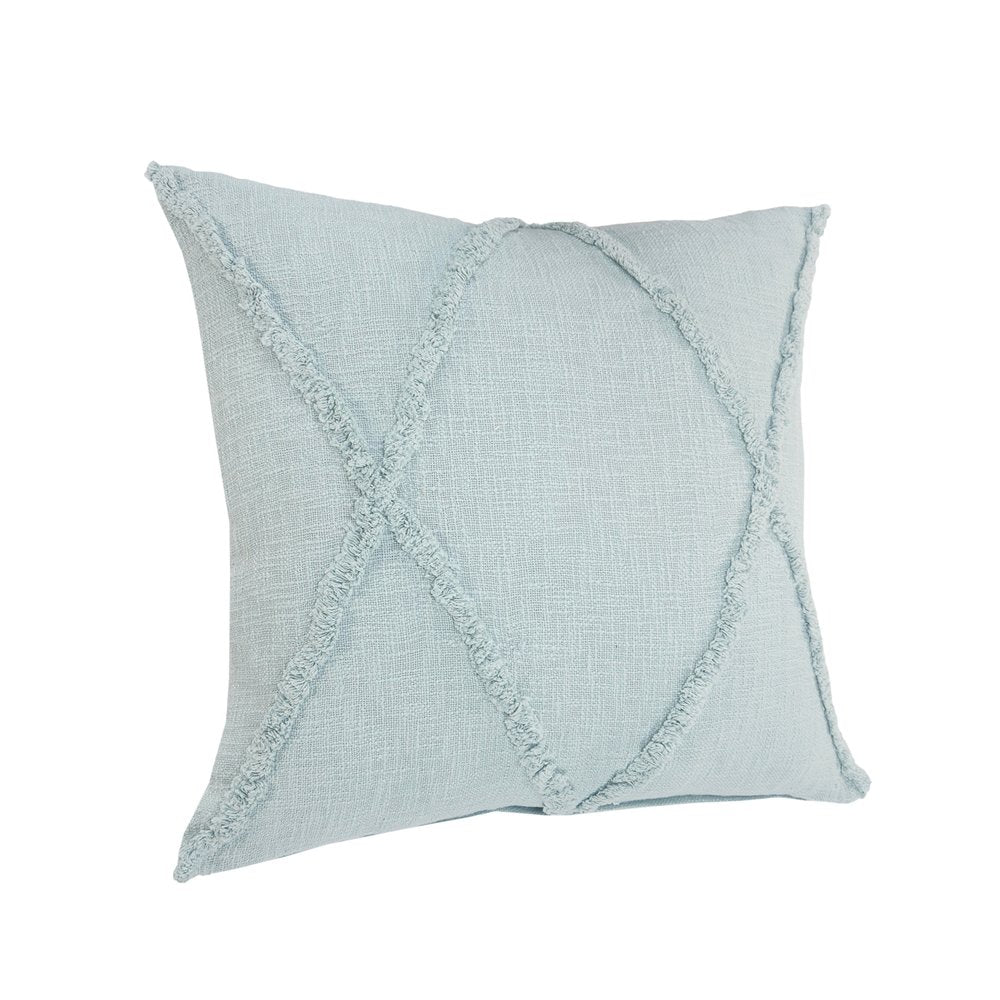 Set of Two Blue Diamond Cotton Throw Pillow With Fringe on a white background