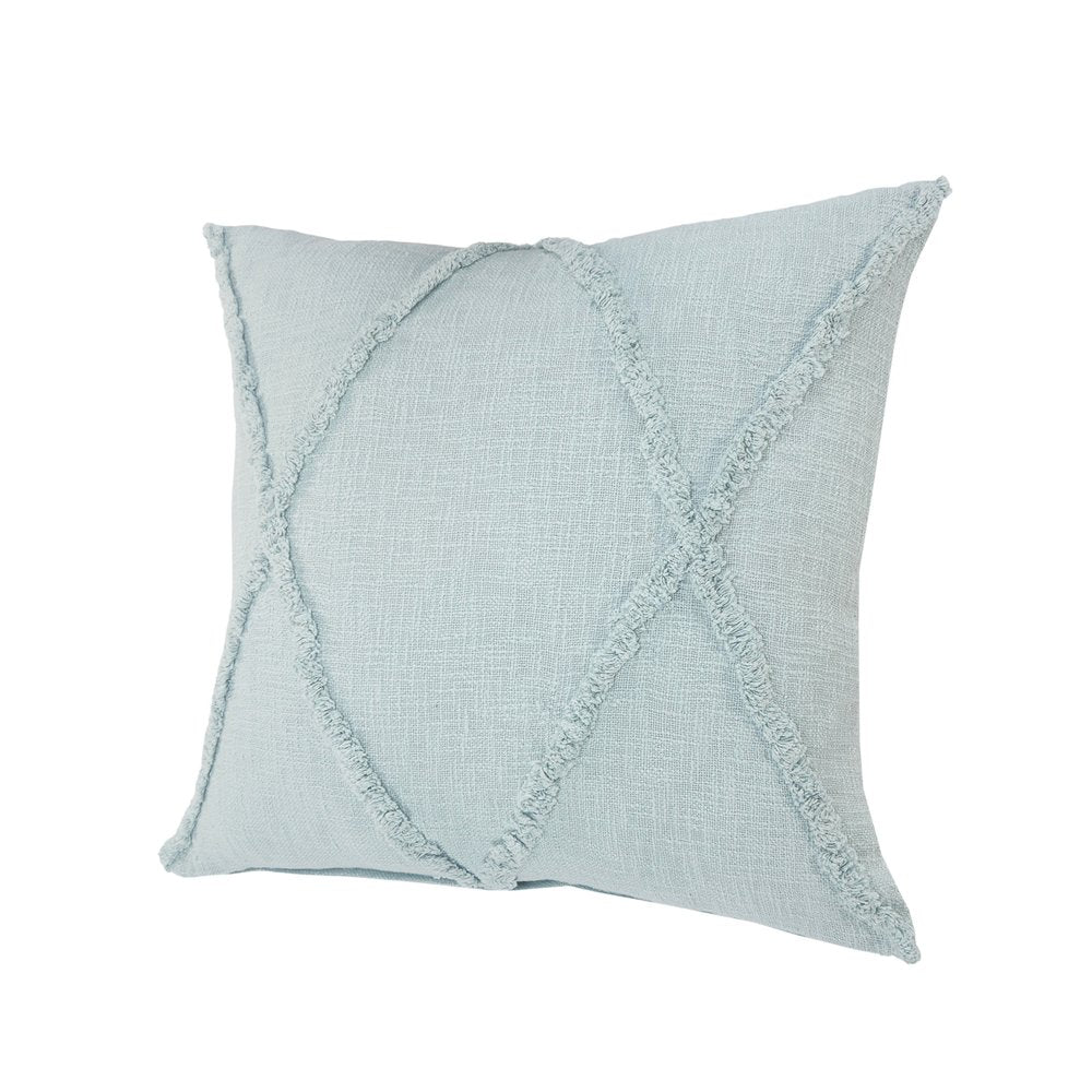 Set of Two Blue Diamond Cotton Throw Pillow With Fringe on a white background