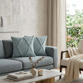 Set of Two Blue Diamond Cotton Throw Pillow With Fringe