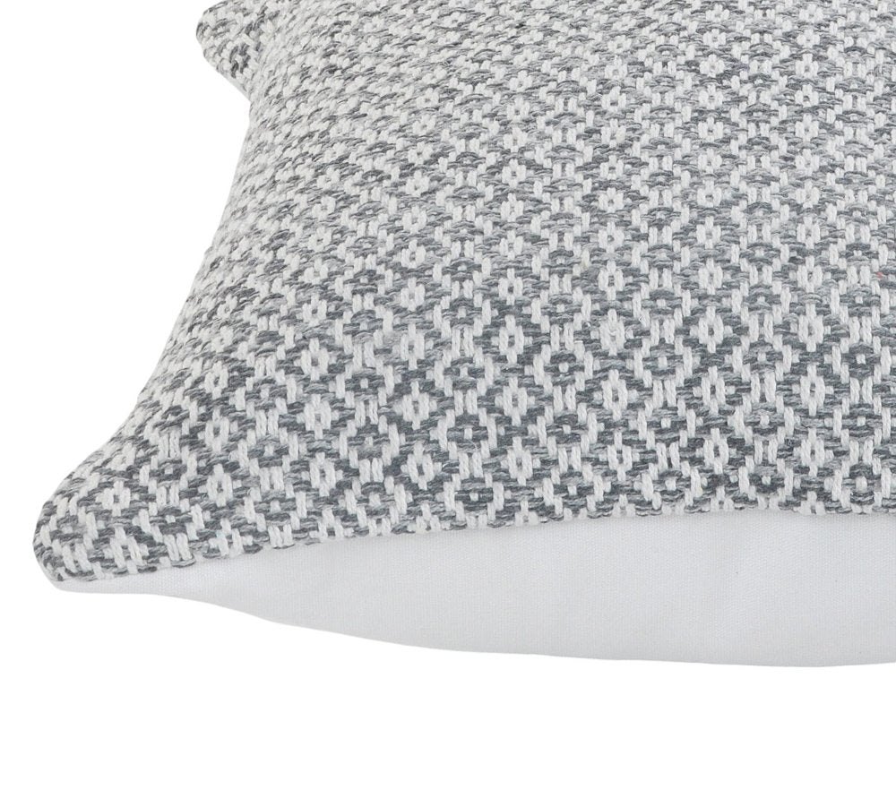 Set of Two Gray and White Geometric Cotton Throw Pillow on a white background