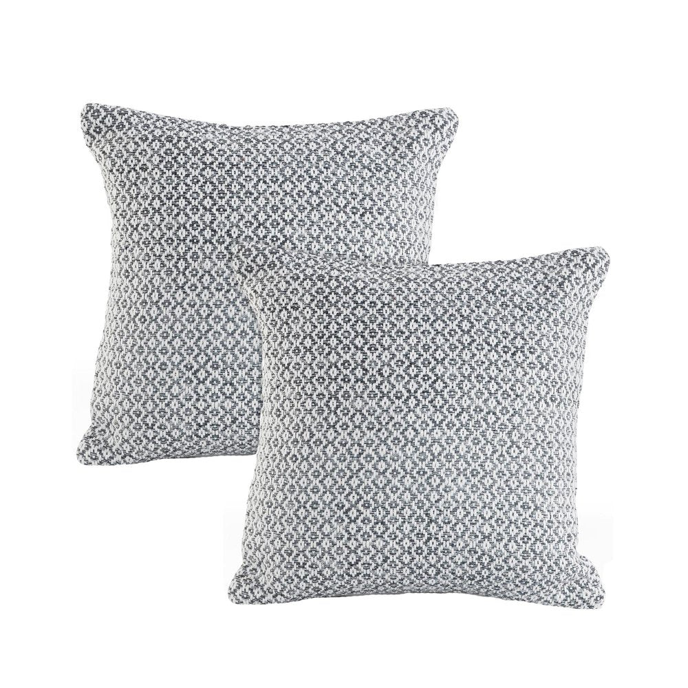 Set of Two Gray and White Geometric Cotton Throw Pillow on a white background