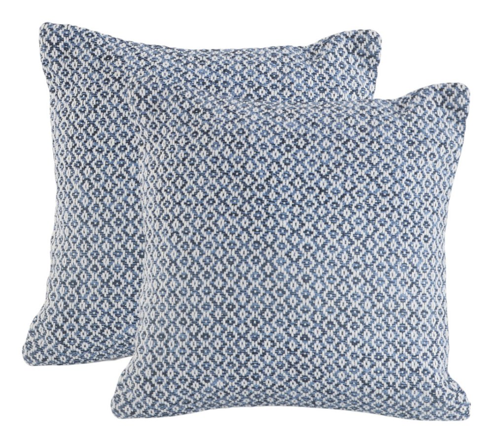 Set of Two Blue Chevron Cotton Throw Pillows on a white background