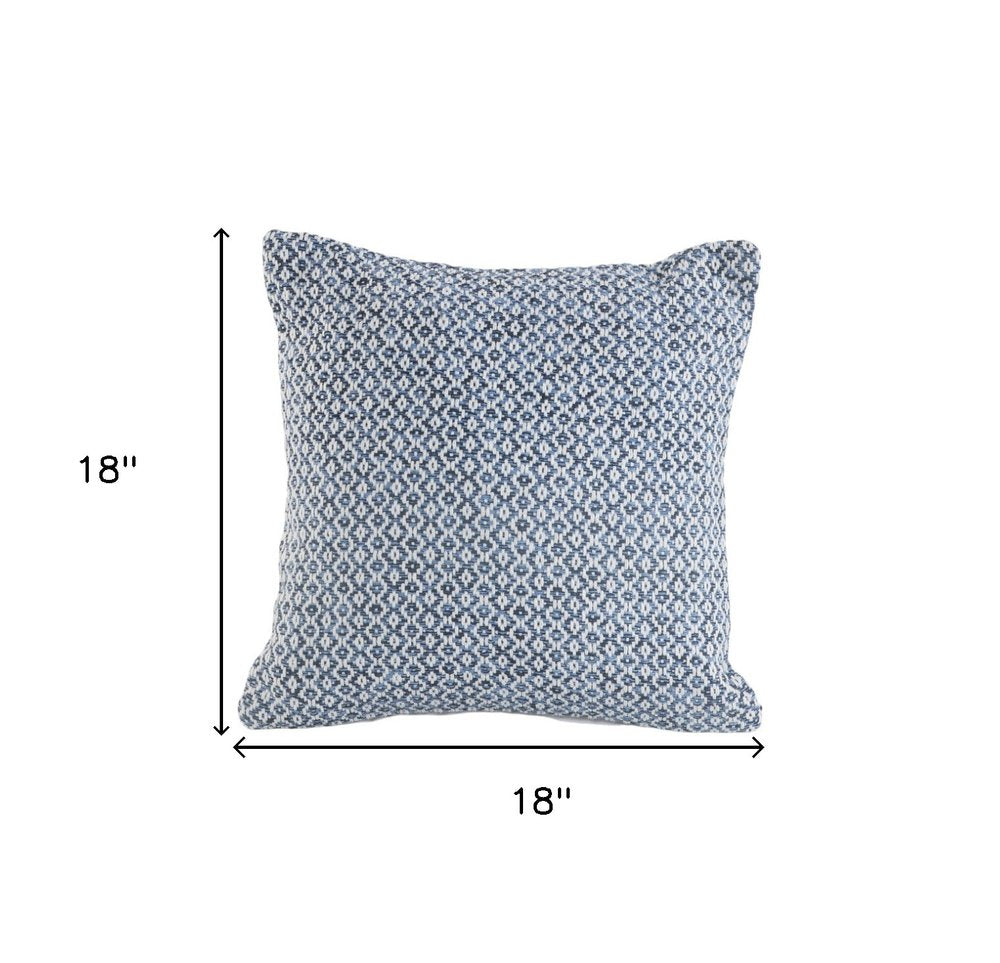 Set of Two Blue Chevron Cotton Throw Pillows on a white background