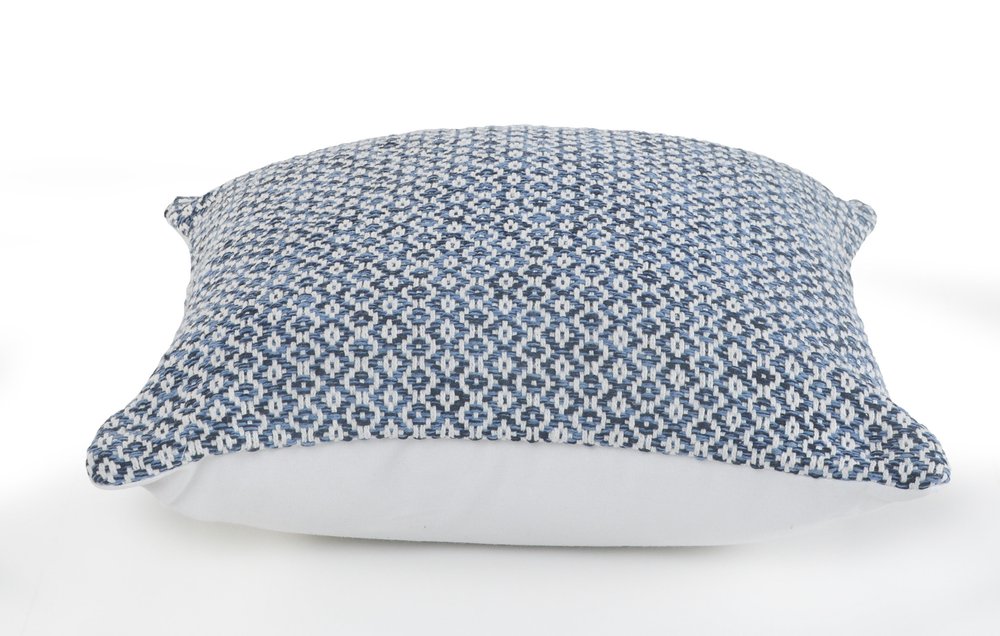 Set of Two Blue Chevron Cotton Throw Pillows on a white background