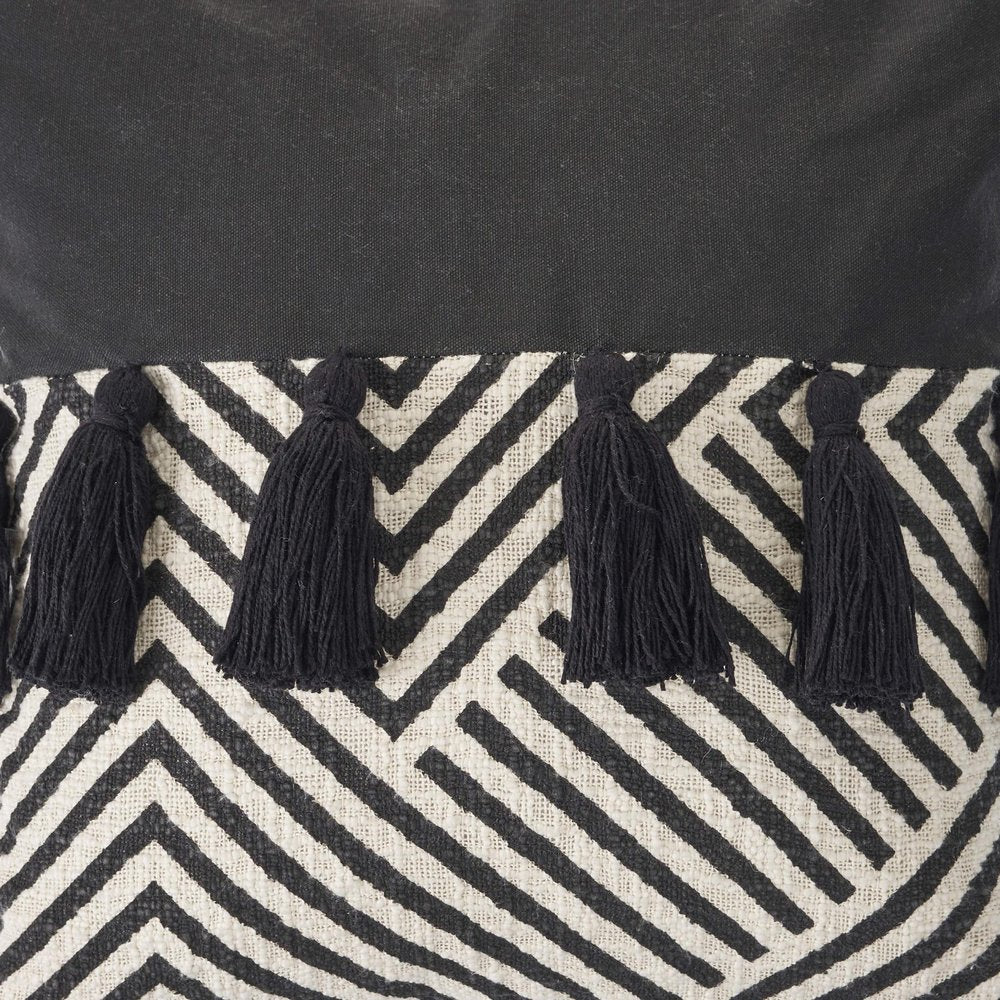Set of Two Black and White Chevron Cotton Throw Pillow With Tassels in a home interior