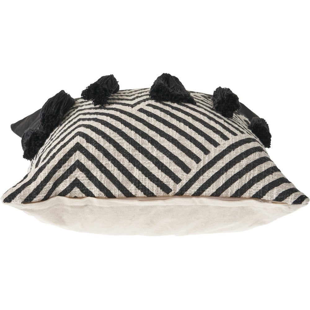 Set of Two Black and White Chevron Cotton Throw Pillow With Tassels on a white background