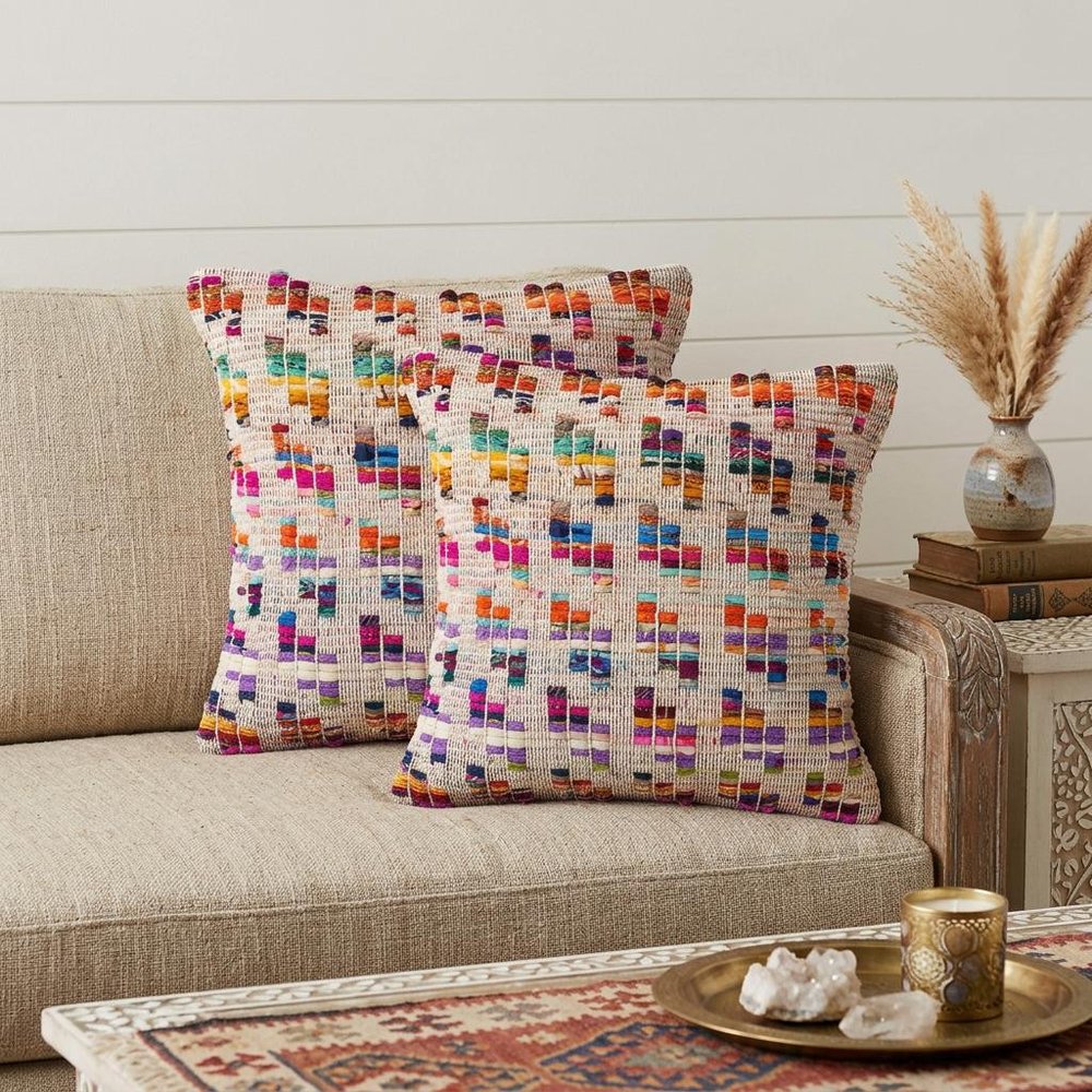Set of Two Brown Eclectic Cotton Throw Pillow in a home interior