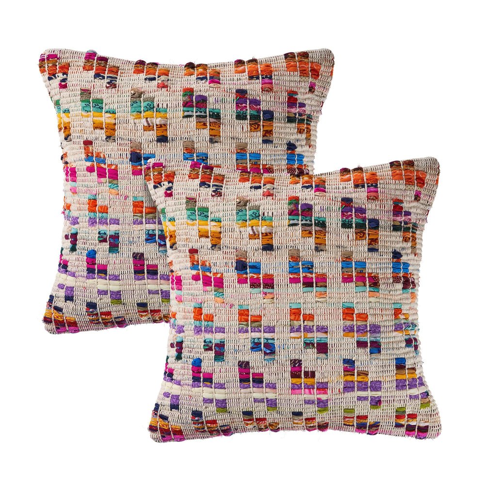 Set of Two Brown Eclectic Cotton Throw Pillow on a white background