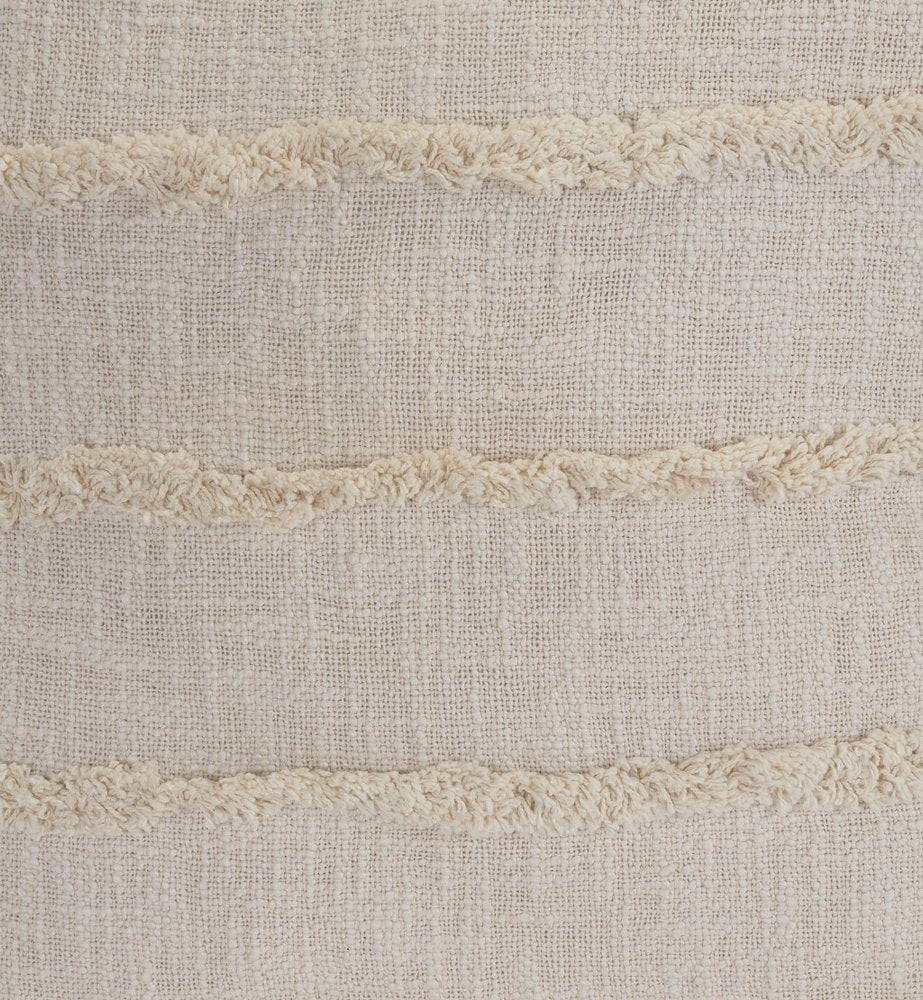 Set of Two Beige Ribbed Cotton Throw Pillow With Fringe