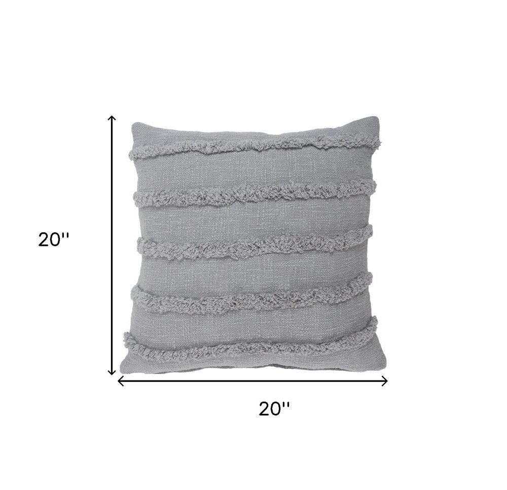 Set of Two Gray Ribbed Cotton Throw Pillow With Fringe on a white background