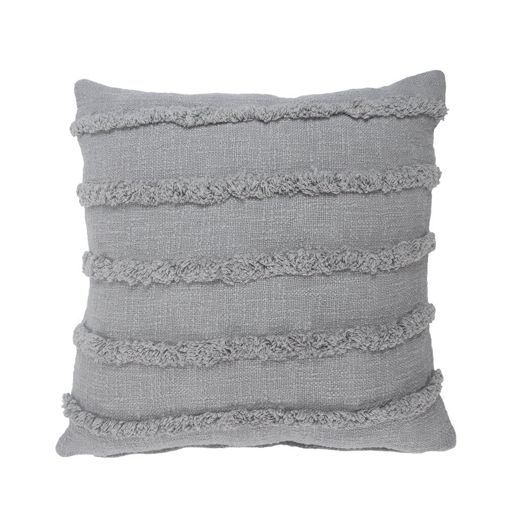 Set of Two Gray Ribbed Cotton Throw Pillow With Fringe on a white background