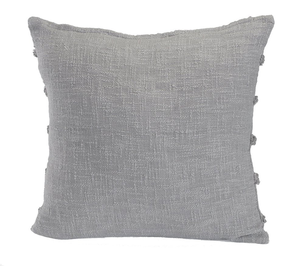 Set of Two Gray Ribbed Cotton Throw Pillow With Fringe on a white background