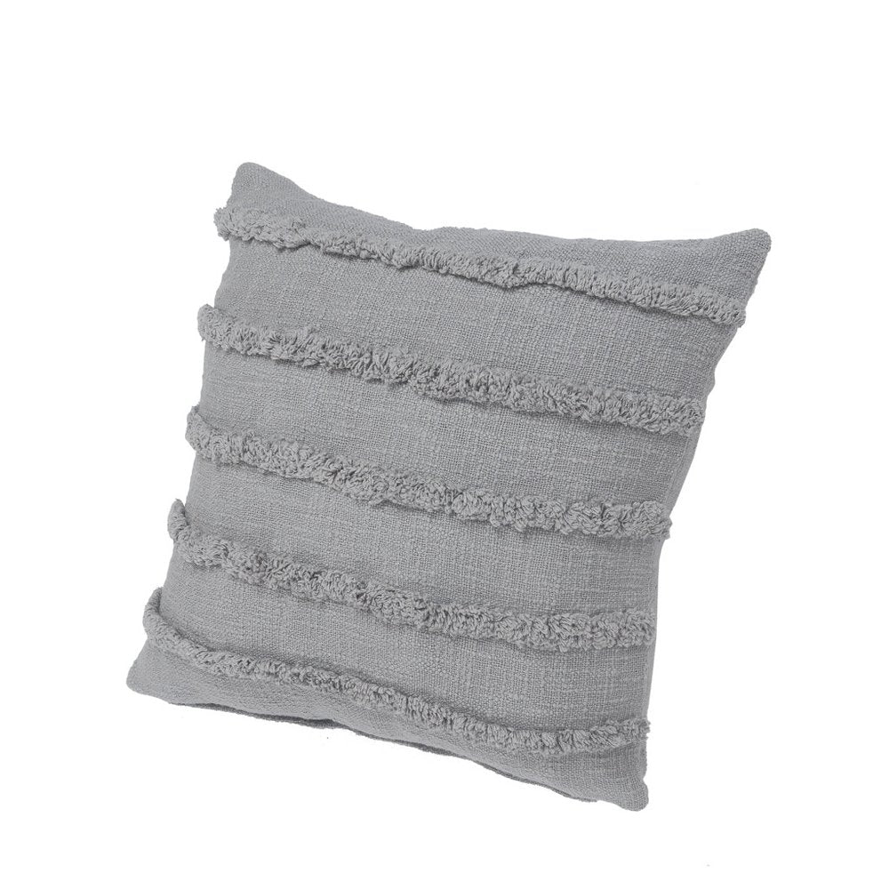 Set of Two Gray Ribbed Cotton Throw Pillow With Fringe on a white background