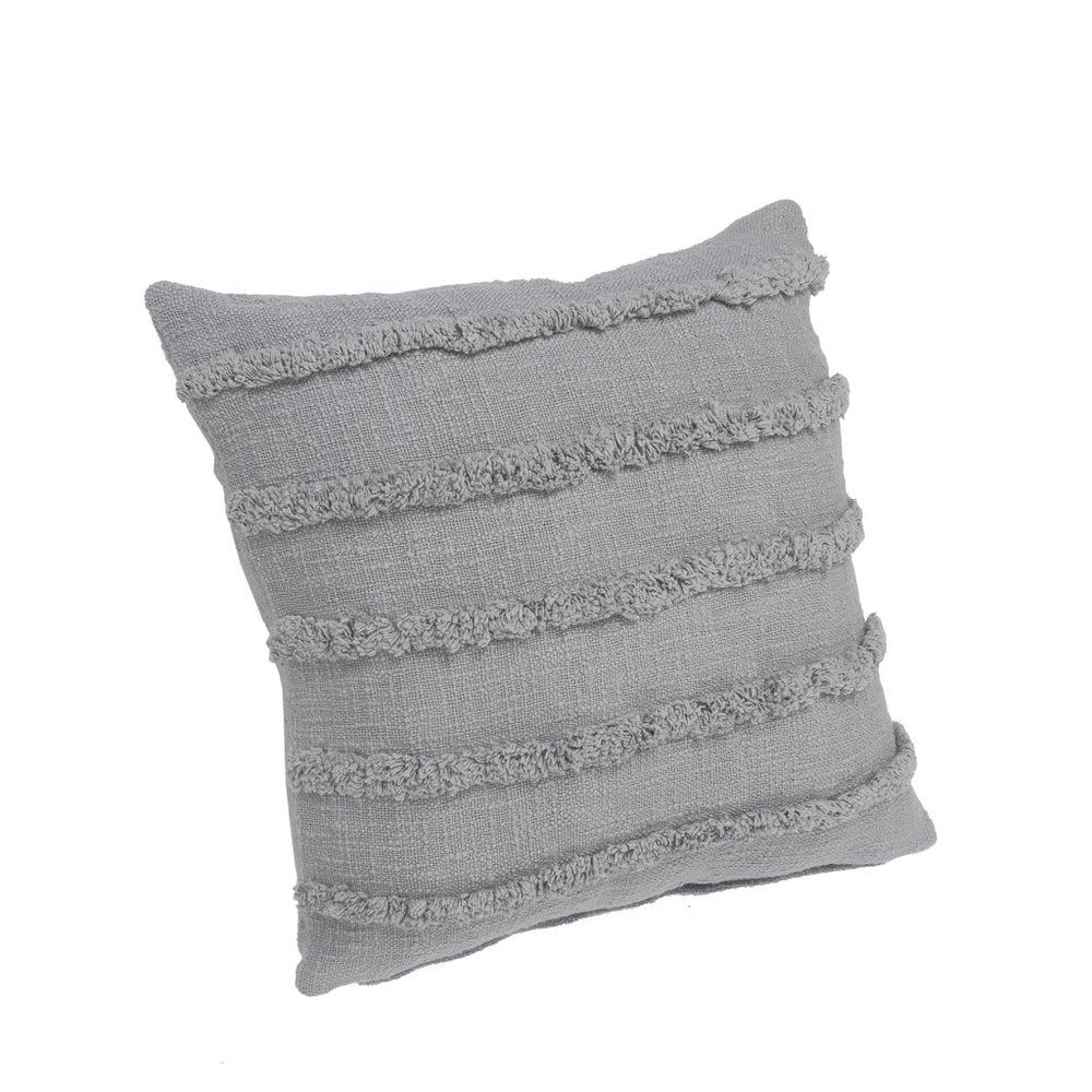 Set of Two Gray Ribbed Cotton Throw Pillow With Fringe on a white background