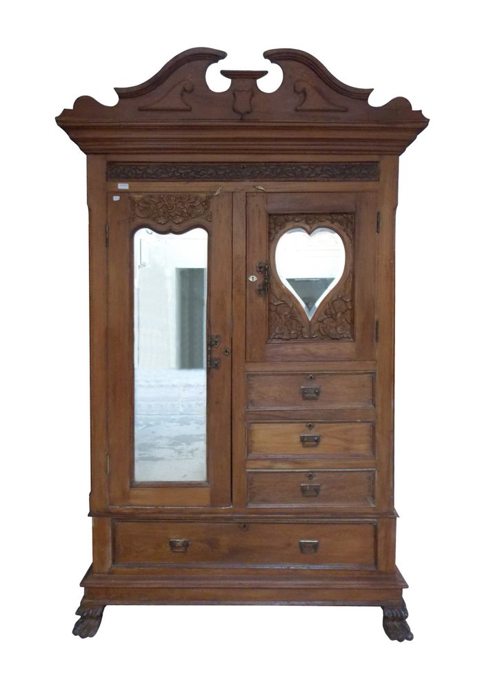 53" Brown Reclaimed Wood Carved Scrollwork Accent Cabinet With Two Doors And Four Drawers