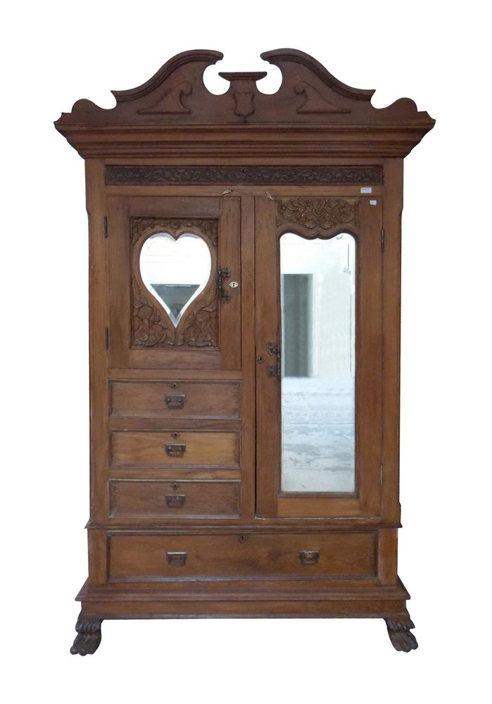 53" Brown Reclaimed Wood Carved Scrollwork Accent Cabinet With Two Doors And Four Drawers