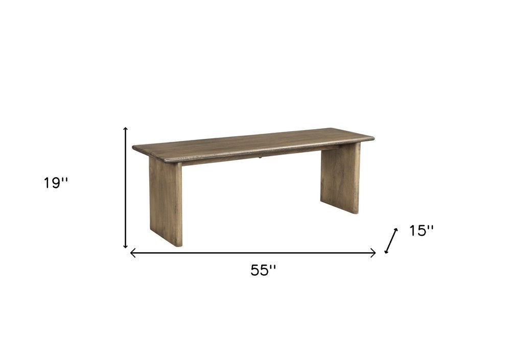 55" Brown Solid Wood Dining Bench. Bench isolated on a plain white background, in a brown wood finish.