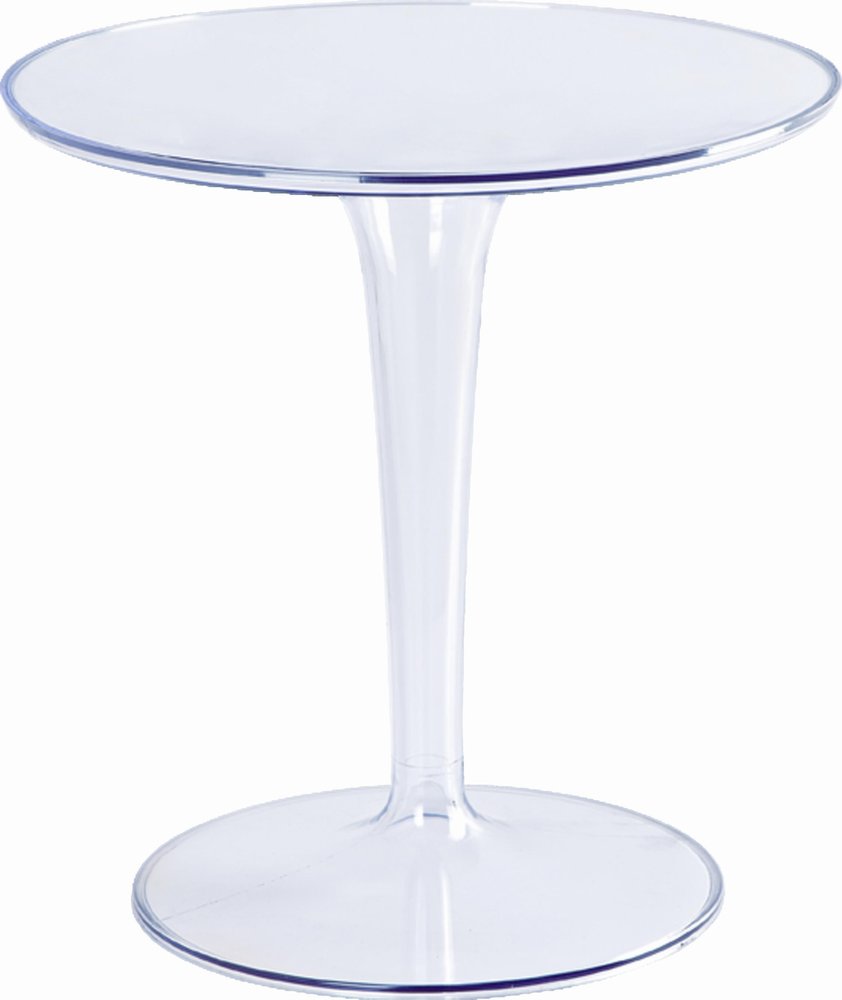 20" Clear Heavy Duty Plastic Indoor Outdoor Round Pedestal End Table. Outdoor table isolated on a plain white background, showing a plastic surface.