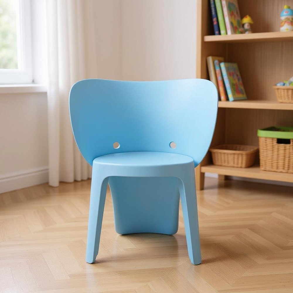 Set Of Four Blue Heavy Duty Plastic Juvenile Chairs in a home interior