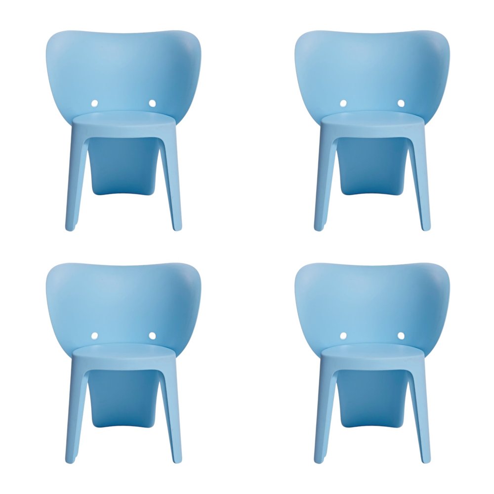 Set Of Four Blue Heavy Duty Plastic Juvenile Chairs on a white background