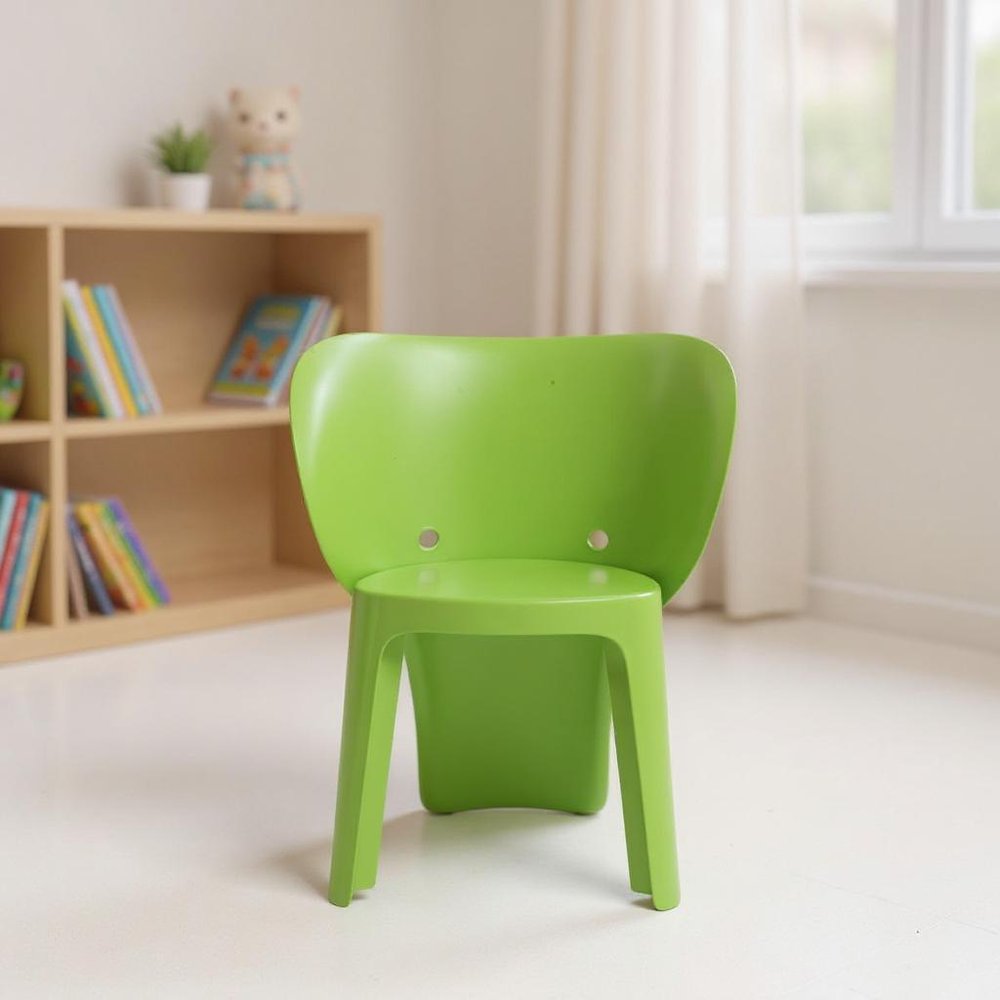 Set Of Four Green Heavy Duty Plastic Juvenile Chairs on a white background