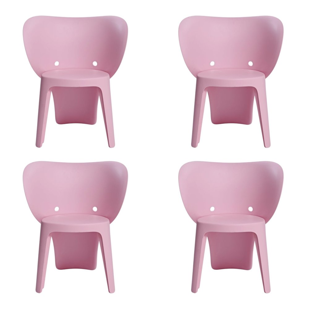 Set Of Four Pink Heavy Duty Plastic Juvenile Chairs - 21.9" H x 15.7" W x 18.9" D on a white background