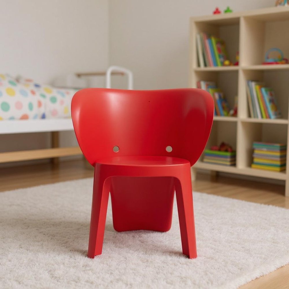 Set Of Four Red Heavy Duty Plastic Juvenile Chairs in a home interior