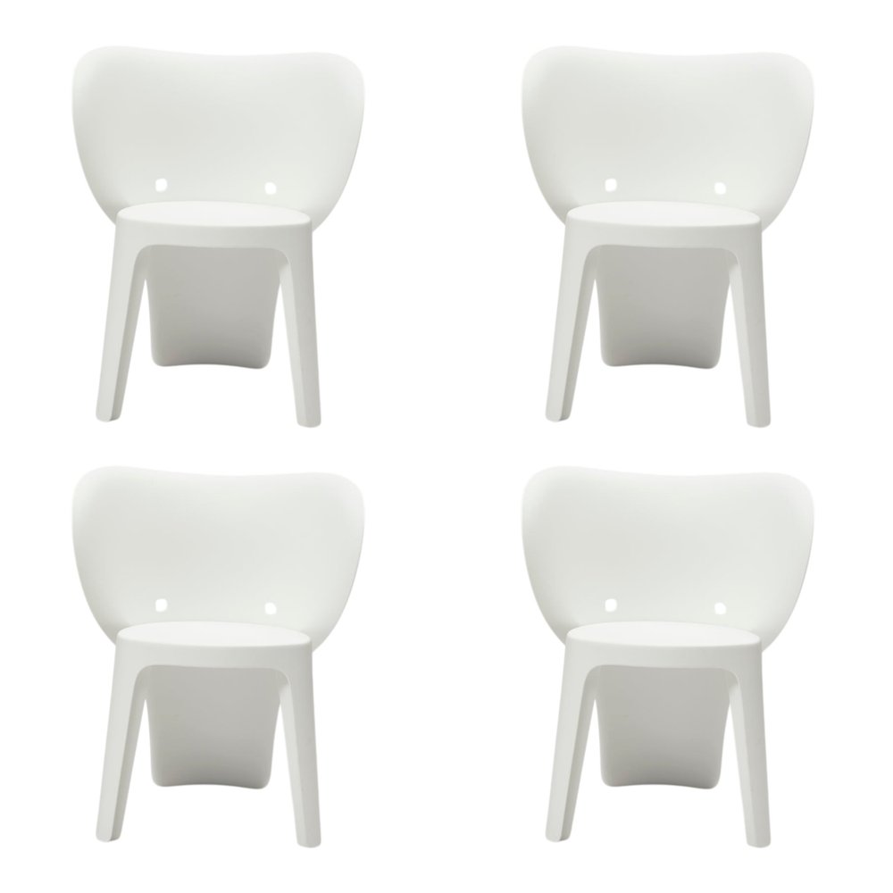 Set Of Four White Heavy Duty Plastic Juvenile Chairs - 21.9" H x 15.7" W x 18.9" D on a white background
