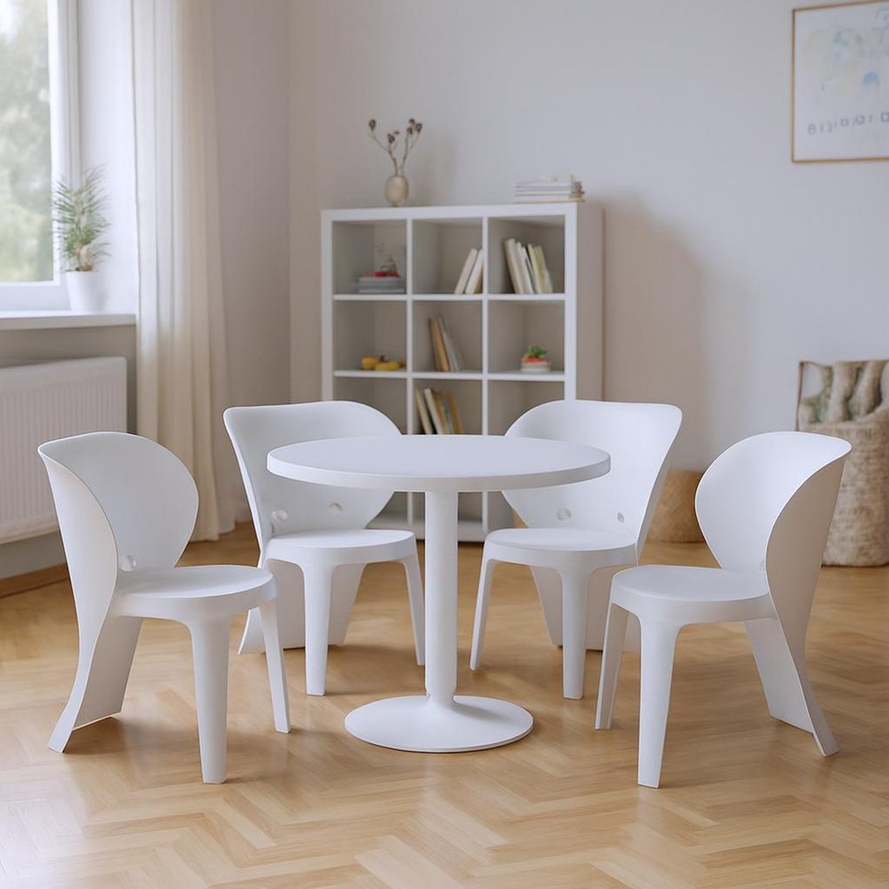Set Of Four White Heavy Duty Plastic Juvenile Chairs - 21.9" H x 15.7" W x 18.9" D