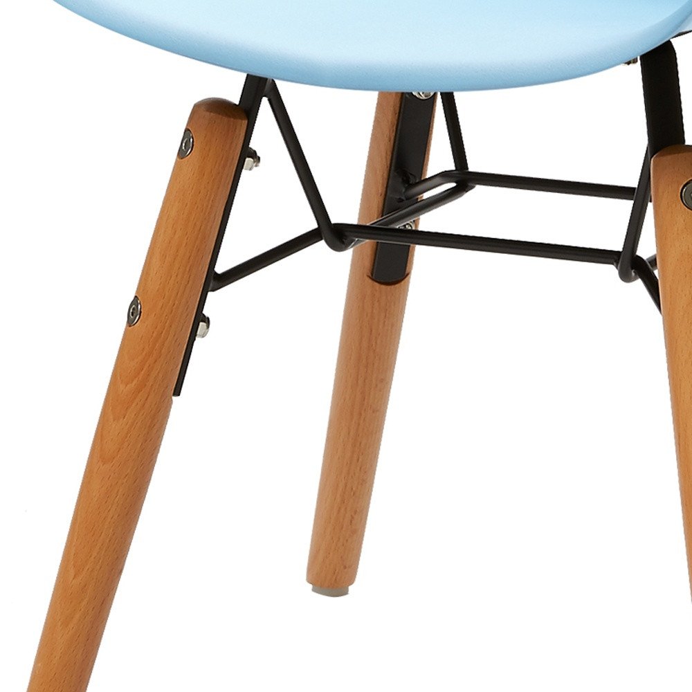 Set Of Four Blue And Brown Heavy Duty Plastic And Wood Juvenile Side Chairs on a white background