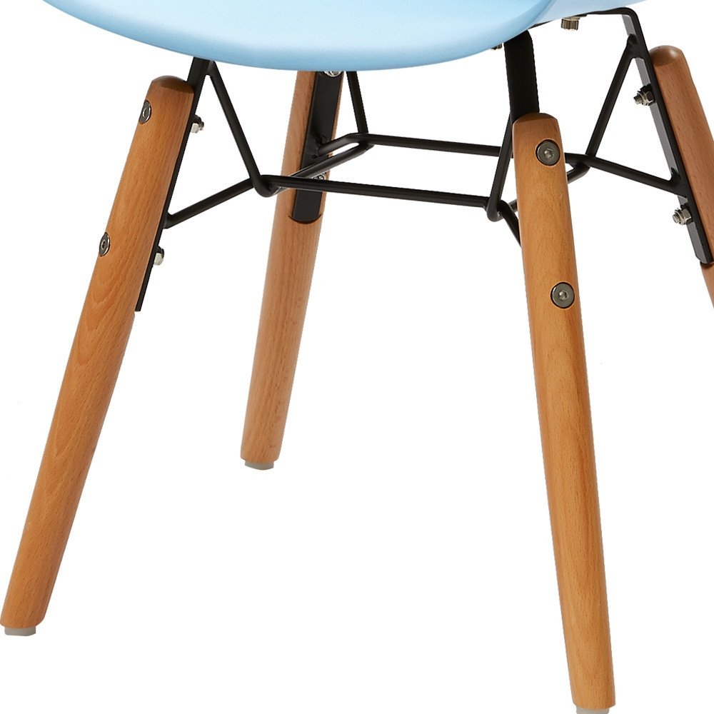 Set Of Four Blue And Brown Heavy Duty Plastic And Wood Juvenile Side Chairs on a white background