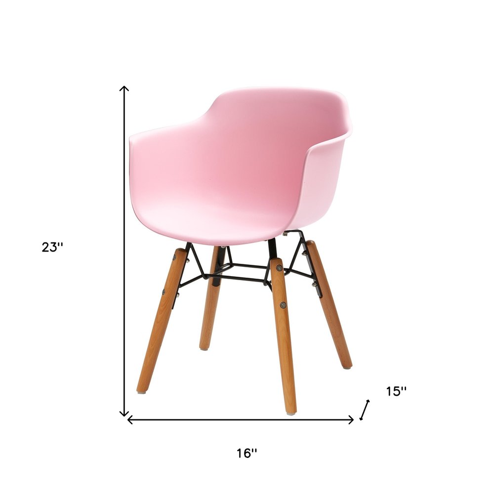 Set Of Four Pink And Brown Heavy Duty Plastic And Wood Juvenile Side Chairs on a white background