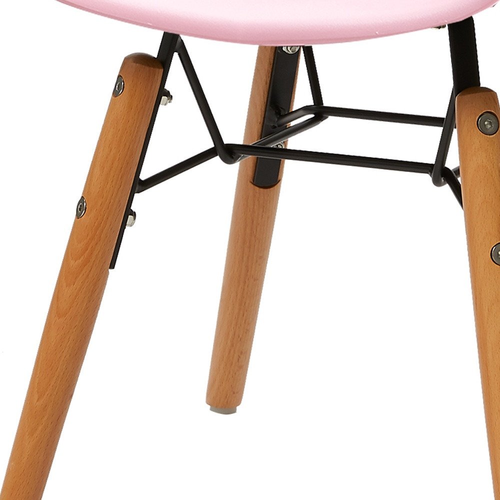 Set Of Four Pink And Brown Heavy Duty Plastic And Wood Juvenile Side Chairs on a white background