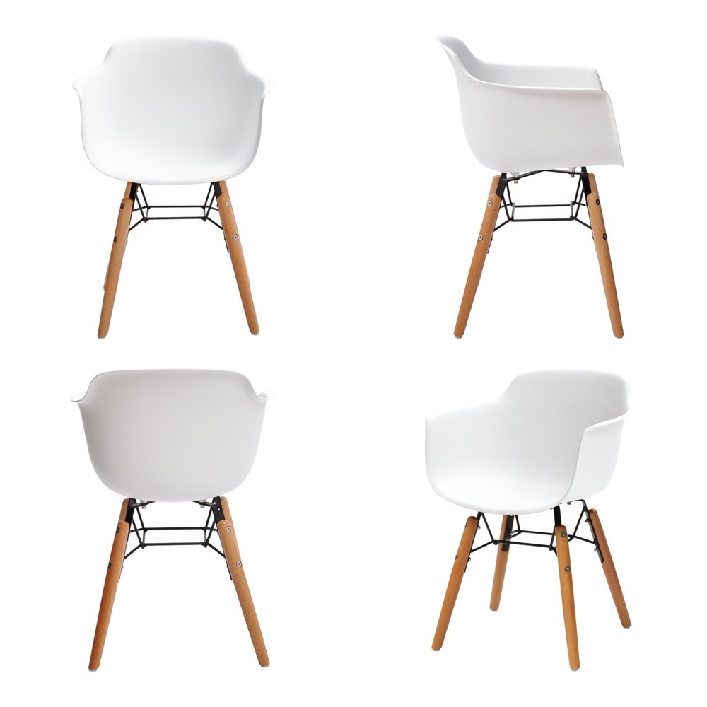 Set Of Four White And Brown Heavy Duty Plastic And Wood Juvenile Side Chairs on a white background