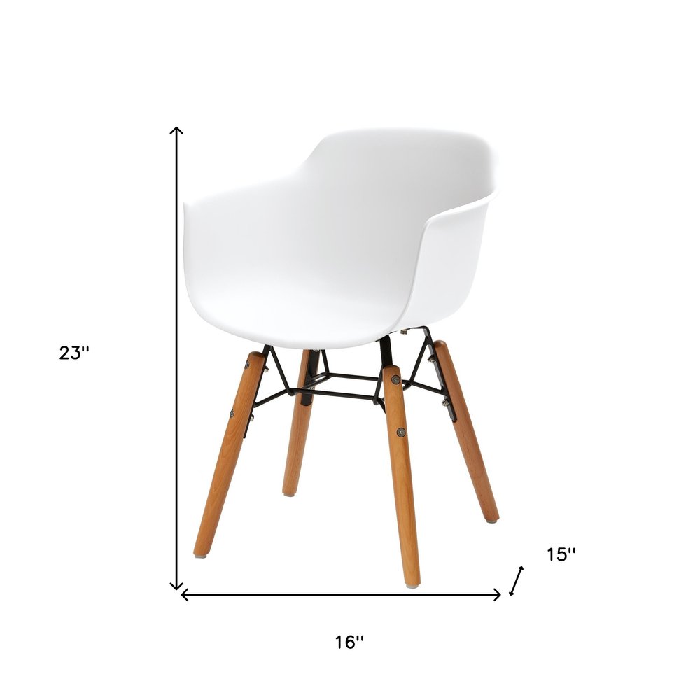 Set Of Four White And Brown Heavy Duty Plastic And Wood Juvenile Side Chairs on a white background
