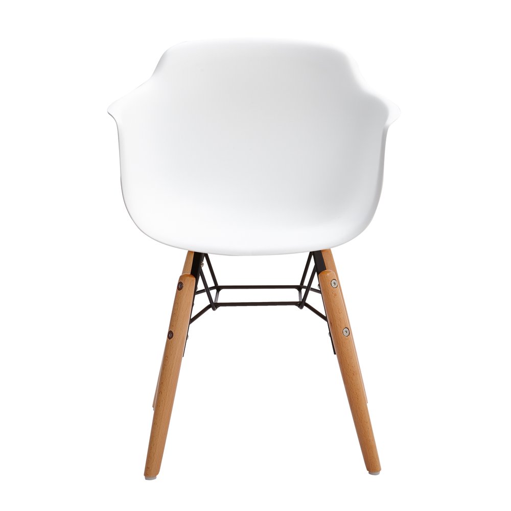 Set Of Four White And Brown Heavy Duty Plastic And Wood Juvenile Side Chairs on a white background