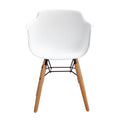 Set Of Four White And Brown Heavy Duty Plastic And Wood Juvenile Side Chairs on a white background