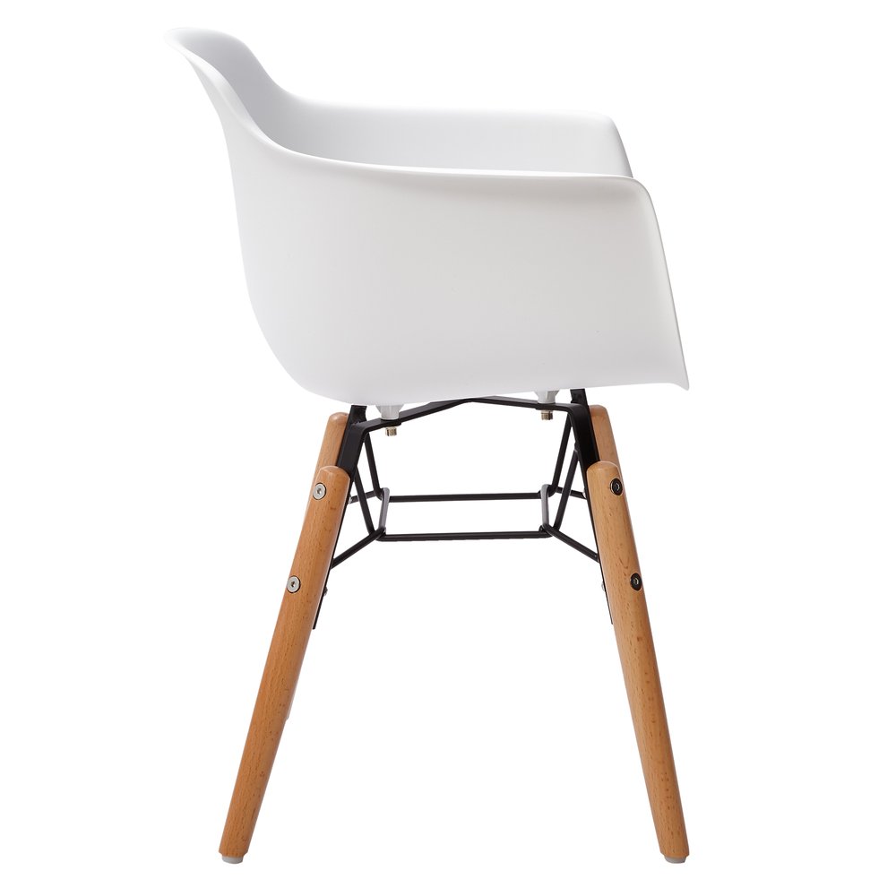 Set Of Four White And Brown Heavy Duty Plastic And Wood Juvenile Side Chairs on a white background
