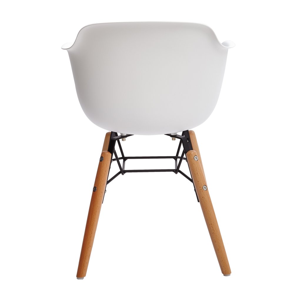 Set Of Four White And Brown Heavy Duty Plastic And Wood Juvenile Side Chairs on a white background
