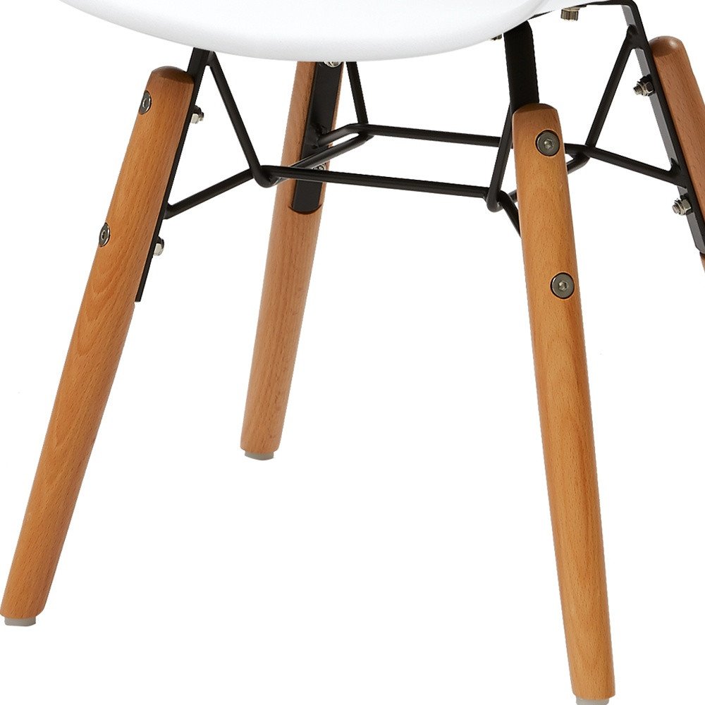 Set Of Four White And Brown Heavy Duty Plastic And Wood Juvenile Side Chairs on a white background