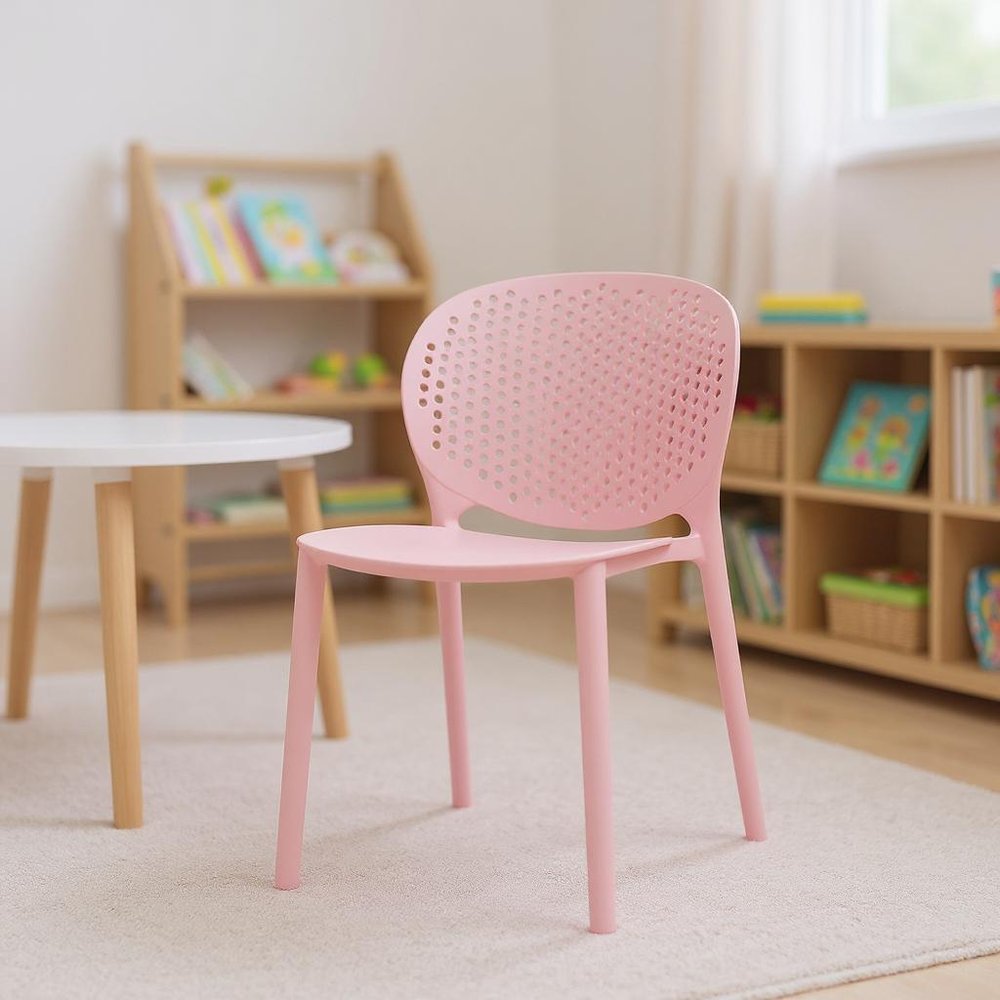 Set Of Four Pink Heavy Duty Plastic Juvenile Chairs - 23" H x 14" W x 16" D