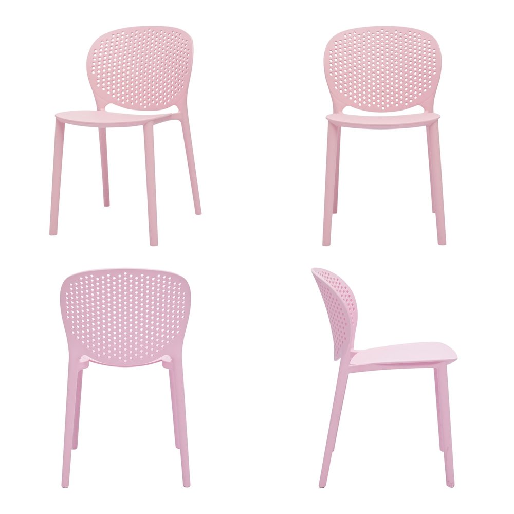 Set Of Four Pink Heavy Duty Plastic Juvenile Chairs - 23" H x 14" W x 16" D on a white background