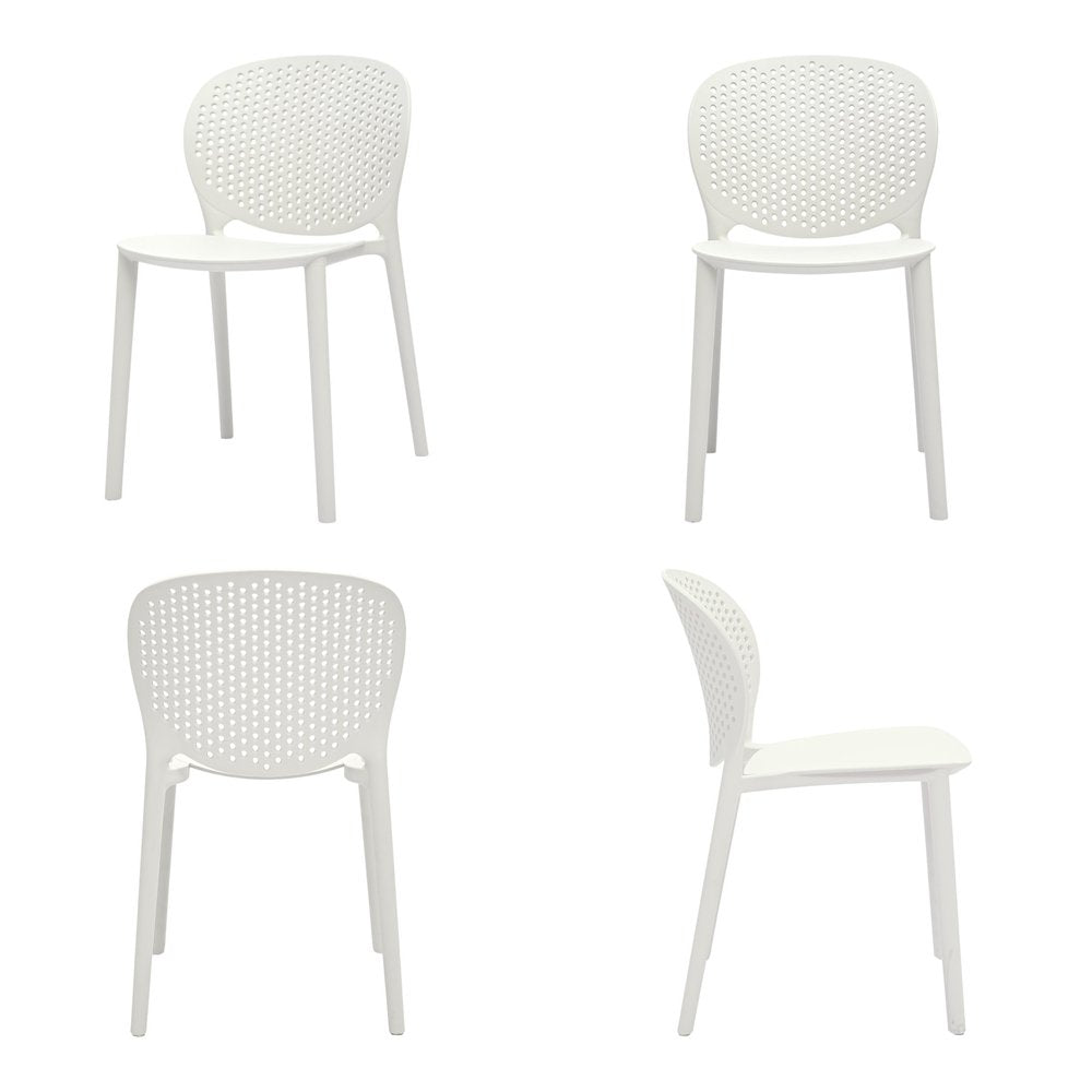 Set Of Four White Heavy Duty Plastic Juvenile Chairs - 23" H x 14" W x 16" D on a white background