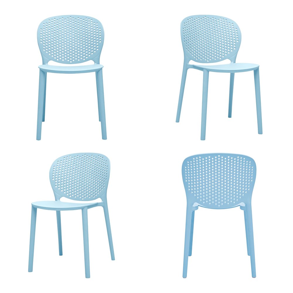 Set Of Four Aqua Blue Heavy Duty Plastic Juvenile Chairs on a white background