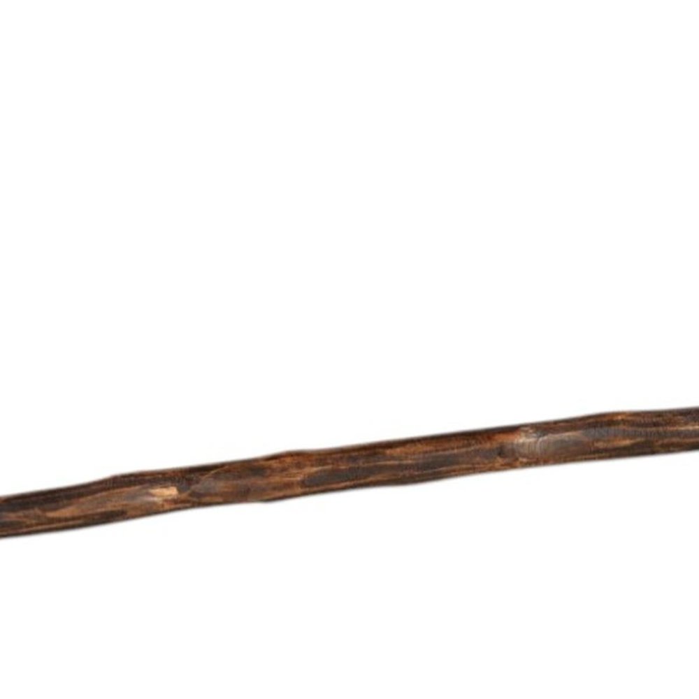 60" Brown And Black Wood And Metal Tabletop Sculpture. Sculpture isolated on a plain white background, showing a black metal surface.